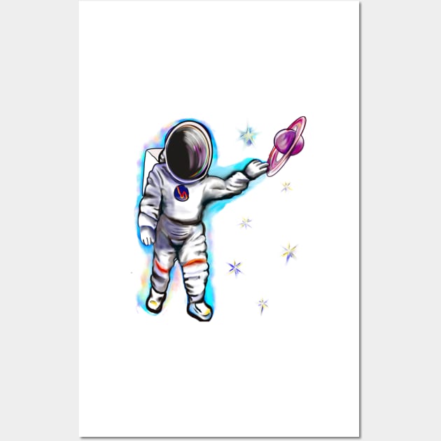 Astronaut in space reaching for the stars - cute Cavoodle, Cavapoo, Cavalier King Charles Spaniel Wall Art by Artonmytee